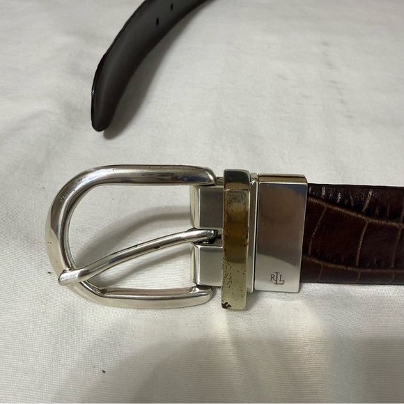 LAUREN RALPH LAUREN Brown Alligator Crocodile Print Dress Belt Leather Preppy - Picture 2 of 7